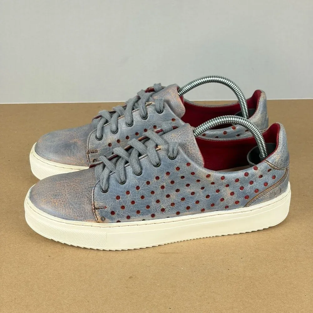 Bed Stu Lyne Perforated Leather Sneakers Womens 7 Blue Red Low Top Lace Up - Picture 1 of 10